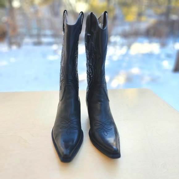 Penny Loves Kenny Calf Leather Womens Western Cowbow Black Boots, Preowned, 7.5M - Picture 3 of 13